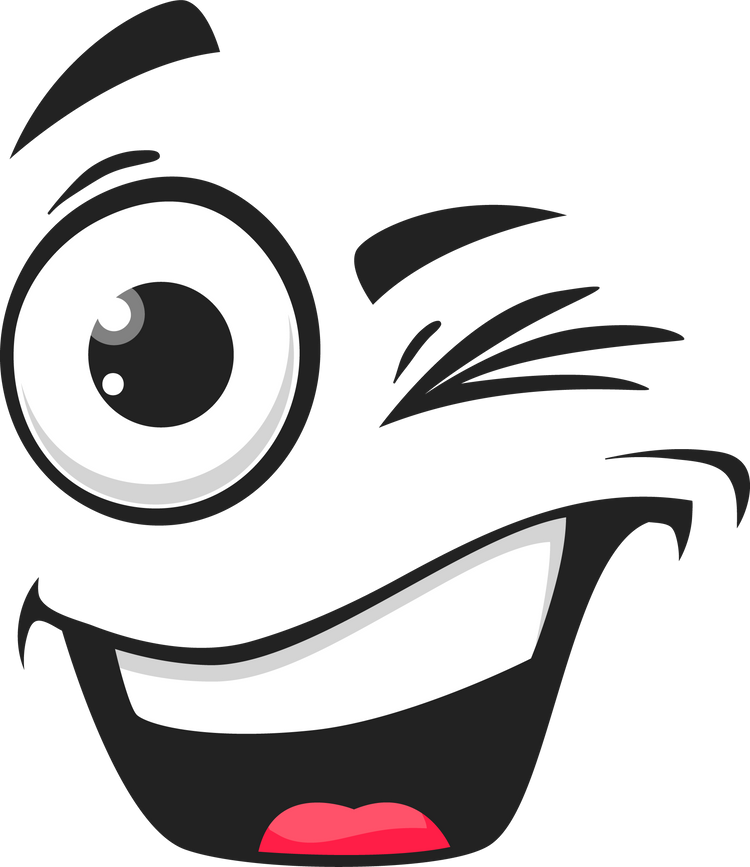 Cartoon smiling face with wink eye, blink emoji